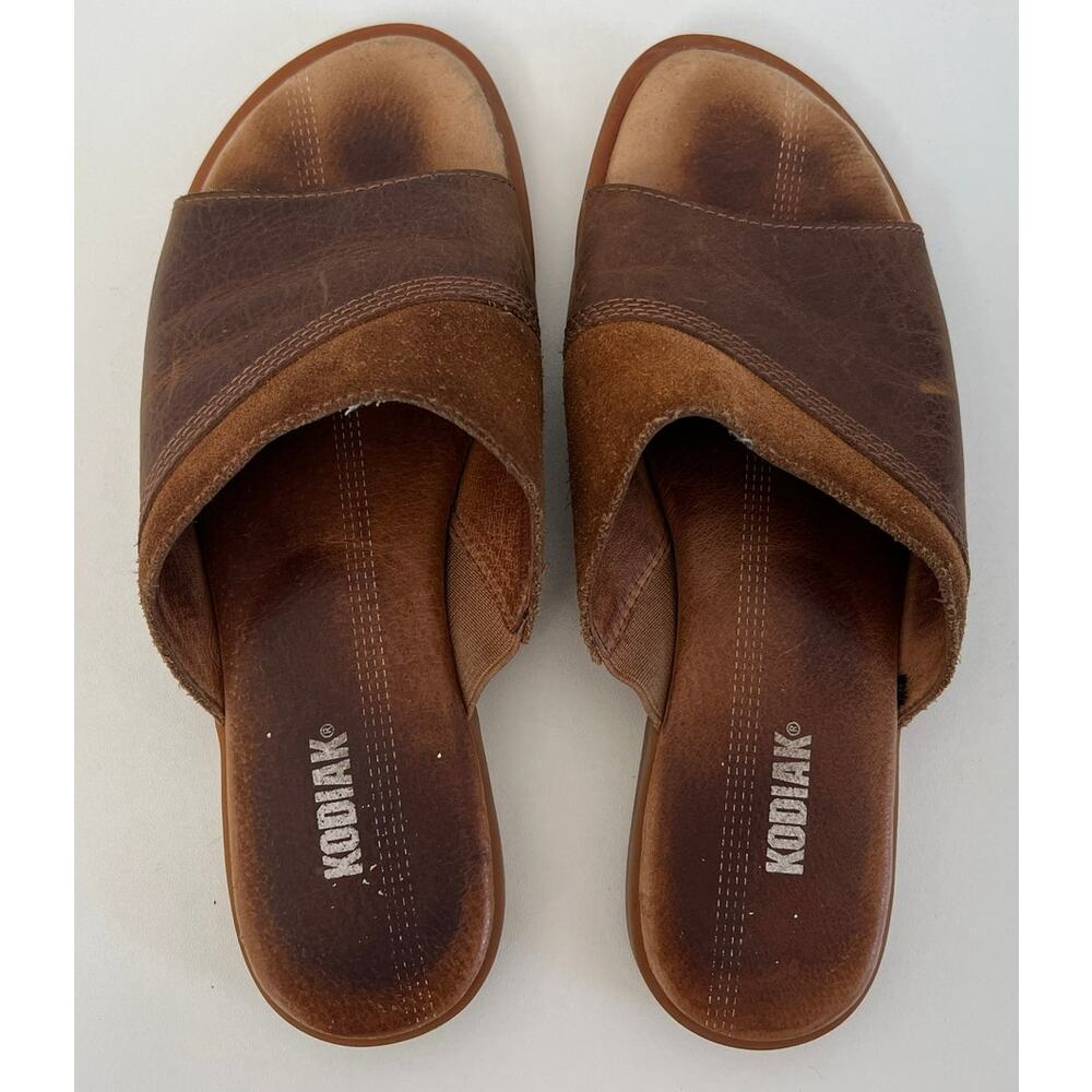 Kodiak Alexi Brown Leather Flat Slides Sandals Womens Size 8